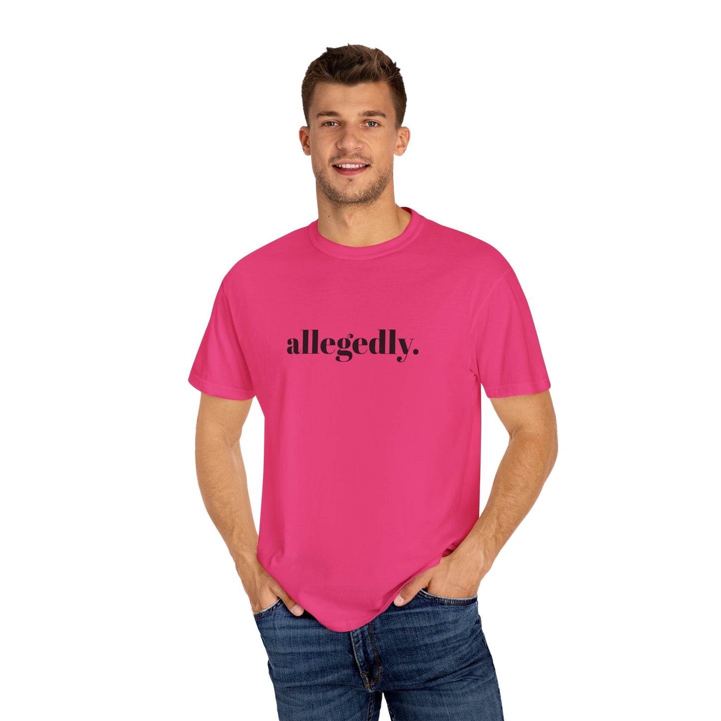 Trendy Allegedly T-Shirt, Funny Gift for Friends, Casual Wear, Statement Shirt, Unisex Apparel for Everyday Style